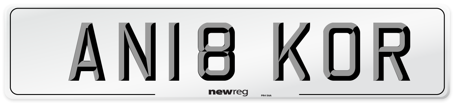 AN18 KOR Number Plate from New Reg
